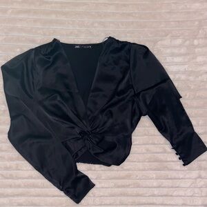 Zara Black Knotted Satin Effect Crop Top